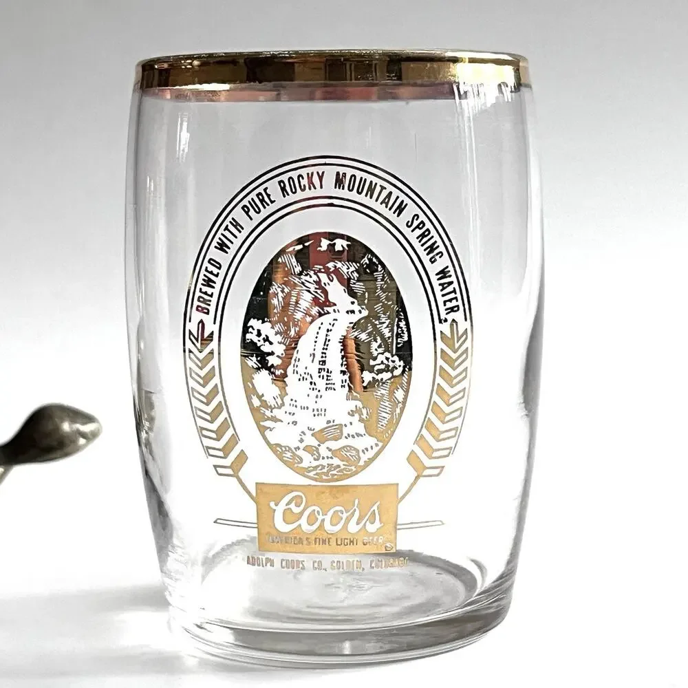Set of 5 Coors Gold Rim Sampler Glasses Libbey Rocky Mountain Bar Brewery VTG